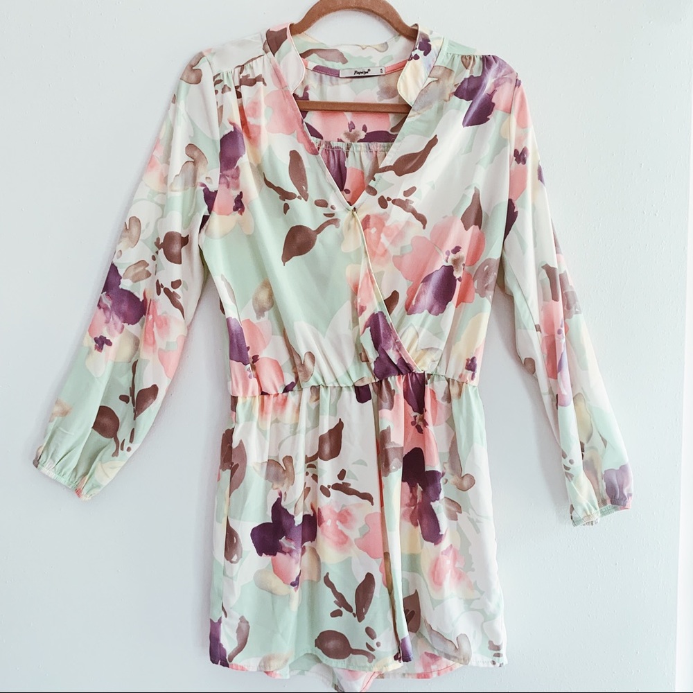 Abstract Pastel Floral Long Sleeved Romper